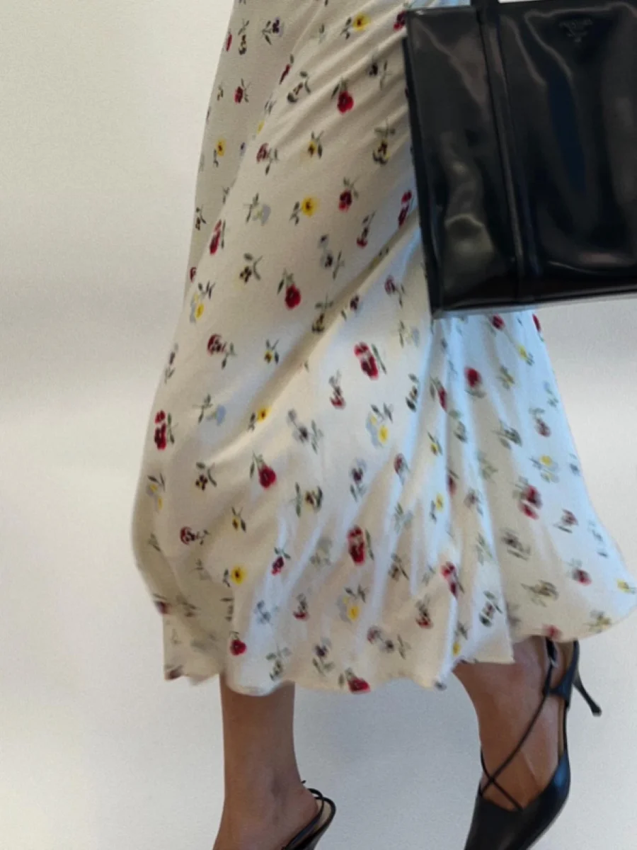 

Women Flower Print Midi Skirt High Waist Straight Casual Slim Jupe