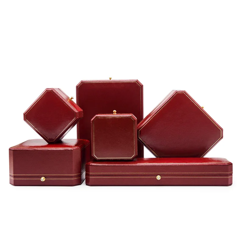 (5pcs) (Ca figure) Red Octagonal Diamond Studded Snap Ring Box, Ring Packaging Box, Wedding Ring Box