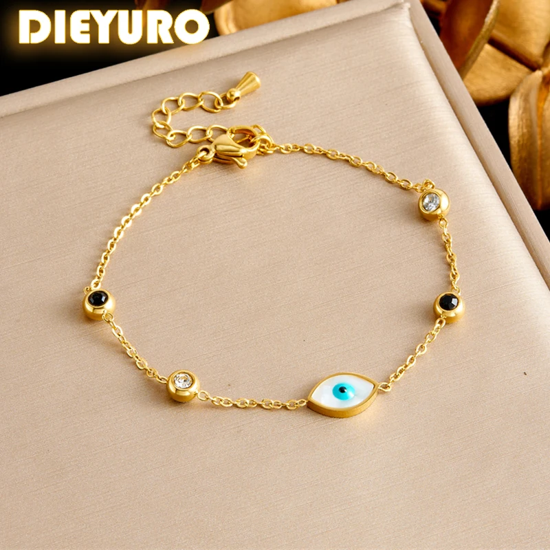 DIEYURO 316L Stainless Steel The Devil's Eye Bracelet For Womens New Gold Color Fashion Evil Eyes Bracelets Jewelry Party Gifts