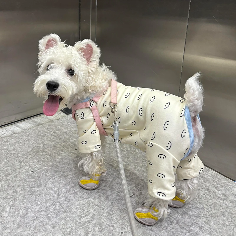 Pure Cotton Dog Clothes Warm Four-Legged Belly Home Clothes for Small to Medium Dogs Autumn Winter Teddy Bichon Casual Style
