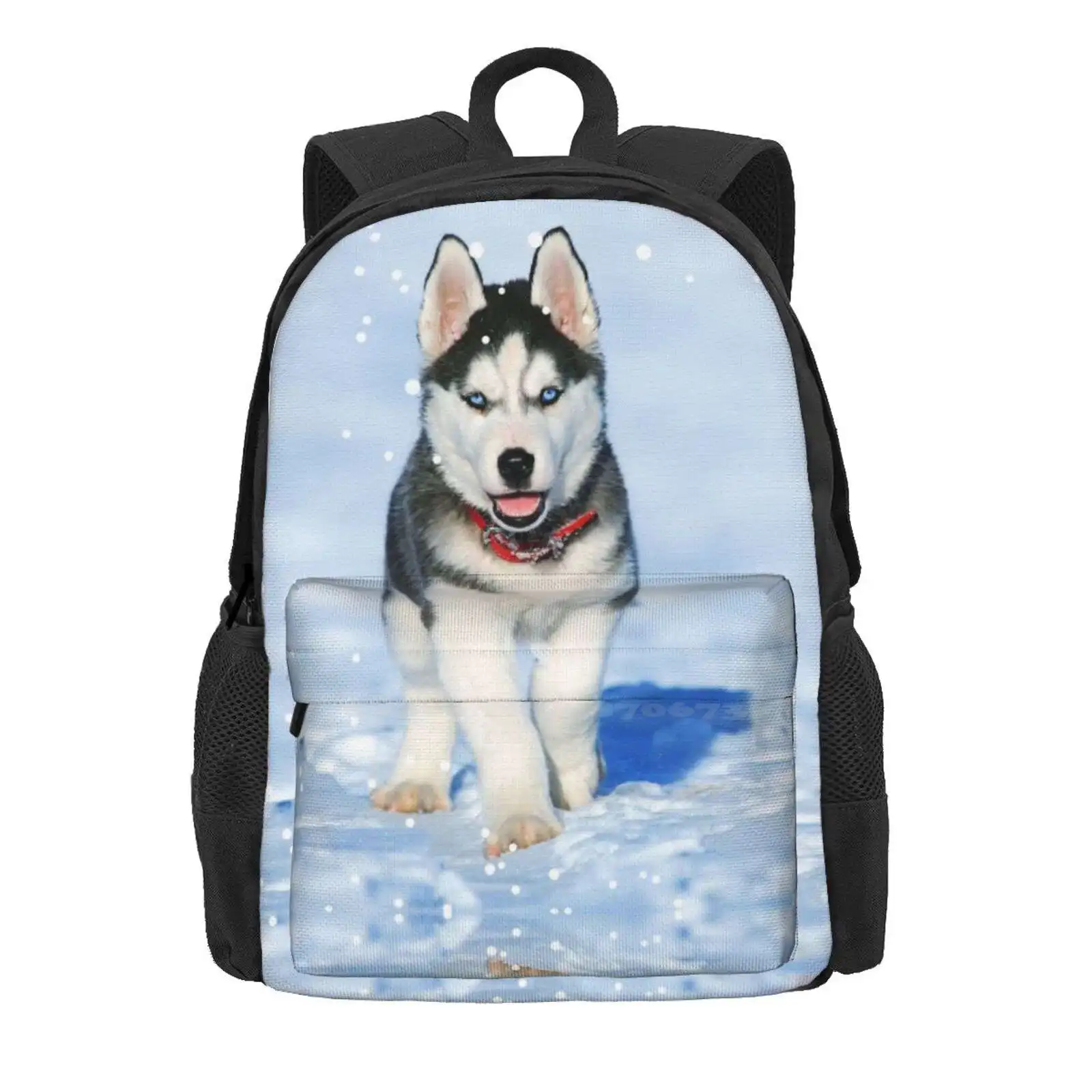 Husky Hot Sale Backpack Fashion Bags Husky Wolf Animals Cute Cute Dog Puppy Baby White Gaze Adorable Glitter Snowflakes Tender