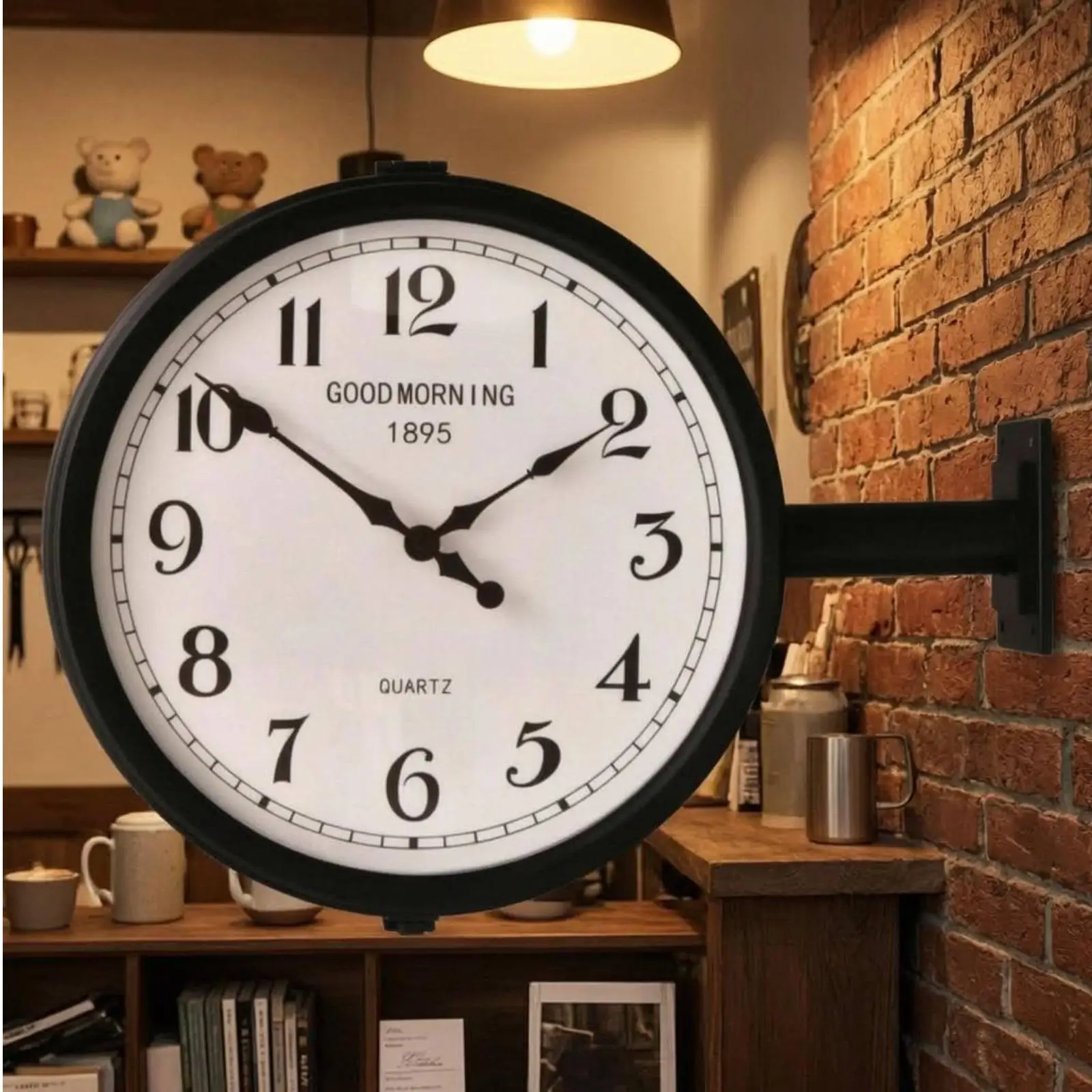 Double-Sided Wall Clock Side-Mounted Bracket Double Sided Wall Clock Horizontal Arm Timepiece
