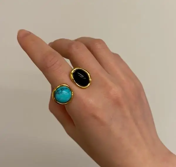 

Brass Geo Malachite Statement Rings Women Jewelry Chic Punk Gothic Boho Hiphop Runway Party Designer Japan Korea Fashion