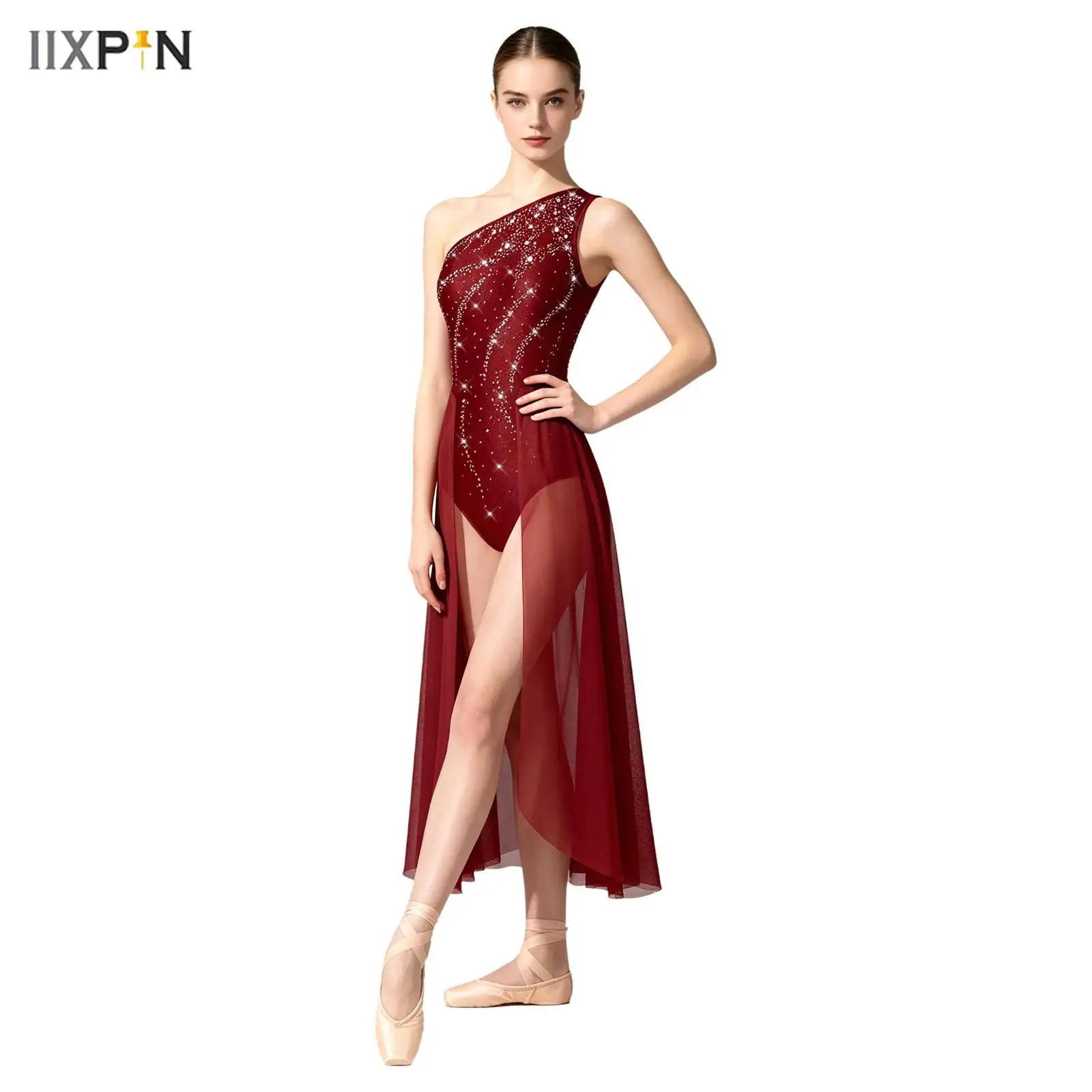 

Women Figure Skating Dance Dress Sleeveless Sheer Mesh Liturgical Lyrical Contemporary Ballroom Modern Dress Maxi Gown Jumpsuit