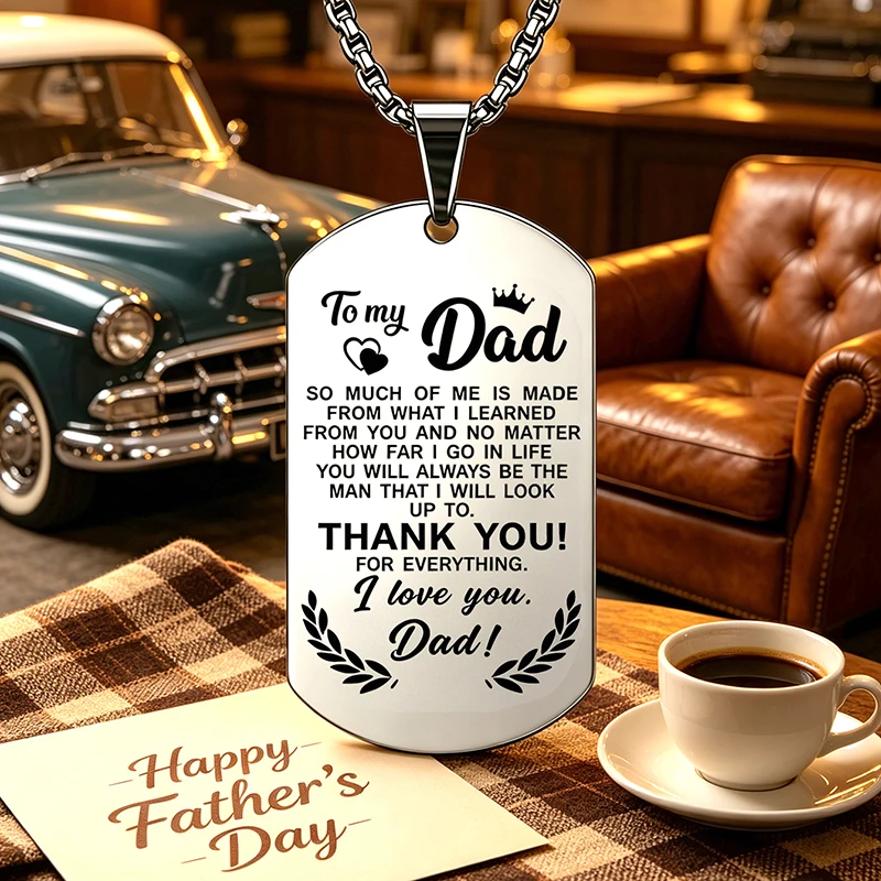 Stainless Steel Meaningful To My Dad Dog Tag Necklace Inspirational Father Day Jewelry Gift From Son Daughter