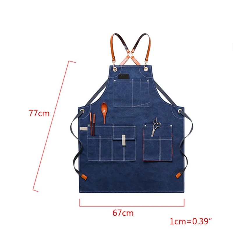 Woodworking Shop Aprons for Men Women Canvas Work Apron with Pockets Adjustable for Cross Back Straps Kitchen Cooking Apron X3UC