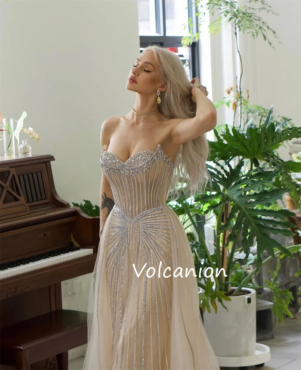 Customized Exquisite Chiffon Sequined Pleat A-line Strapless Long Dresses Bespoke Occasion Casual Sexy