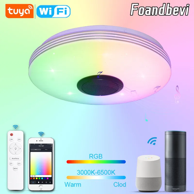 foandbivi lampada do teto led com alto falante bluetooth regulavel aplicativo inteligente controle remoto controle por voz tuya wifi rgbcw 01