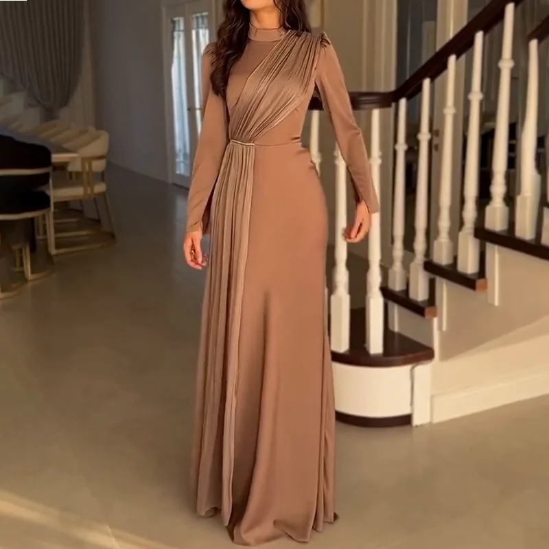 تنورة Ele عالية الخصر محبوكة Dr خريف 2024 عصرية مستديرة Ne بقصة ضيقة للنساء من مادة البوليستر على شكل حرف a