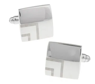 1 Pair Retail Men's Cufflinks Silver Color Brass Fashion Laser Square Design