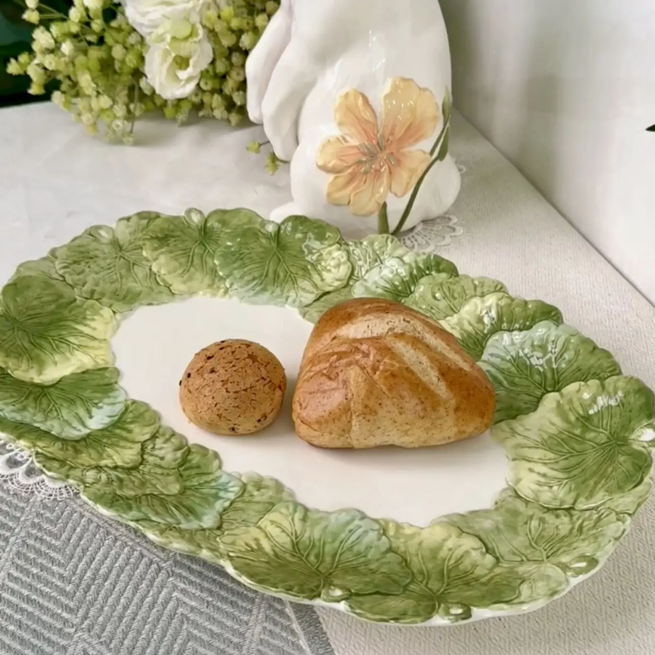 Green Leaves ceramic salad plate Wedding cake plate Christmas decoration plate Home dessert candy plate