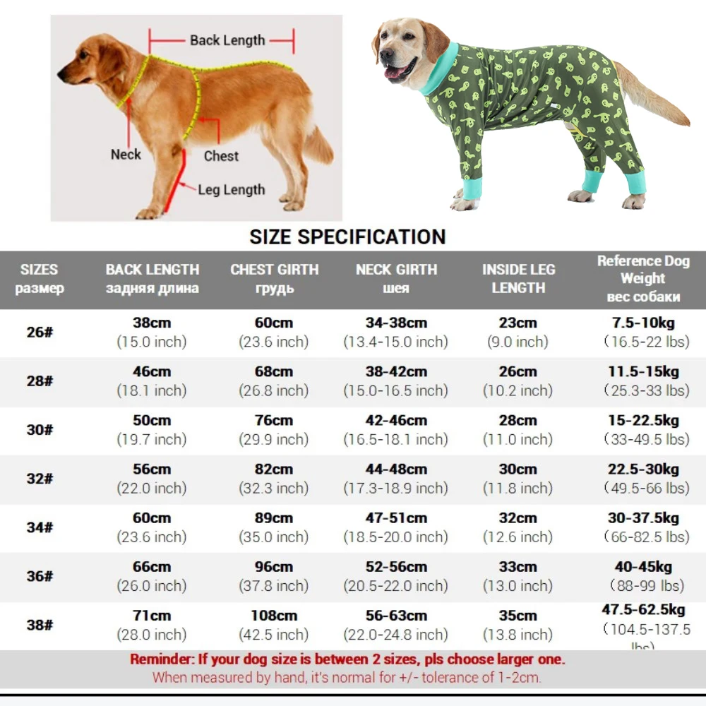 Pet 4 Leg Long Sleeve Pajamas Recovery Onesie For Anti Licking Wound Care Dogs Comfortable Anti-UV Onesie Jumpsuit Jammies