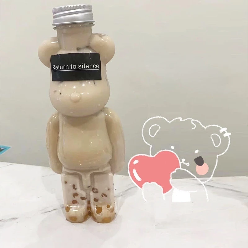 1pcs Disposable Bubble Tea Cup Cartoon Water Bottle Puppet Bear Shaped Thickened Net Juice Bottle Dessert Cups Vasos Desechables