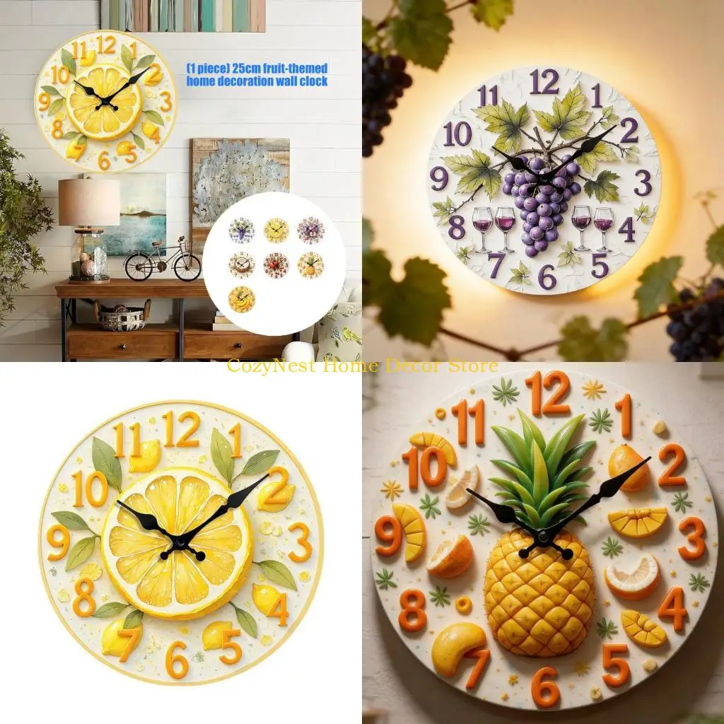 92MF Elegant Quiet Fruit Wall Clock for Bedroom and Office Use with Noiseless Movement Easy Installation Clear Number