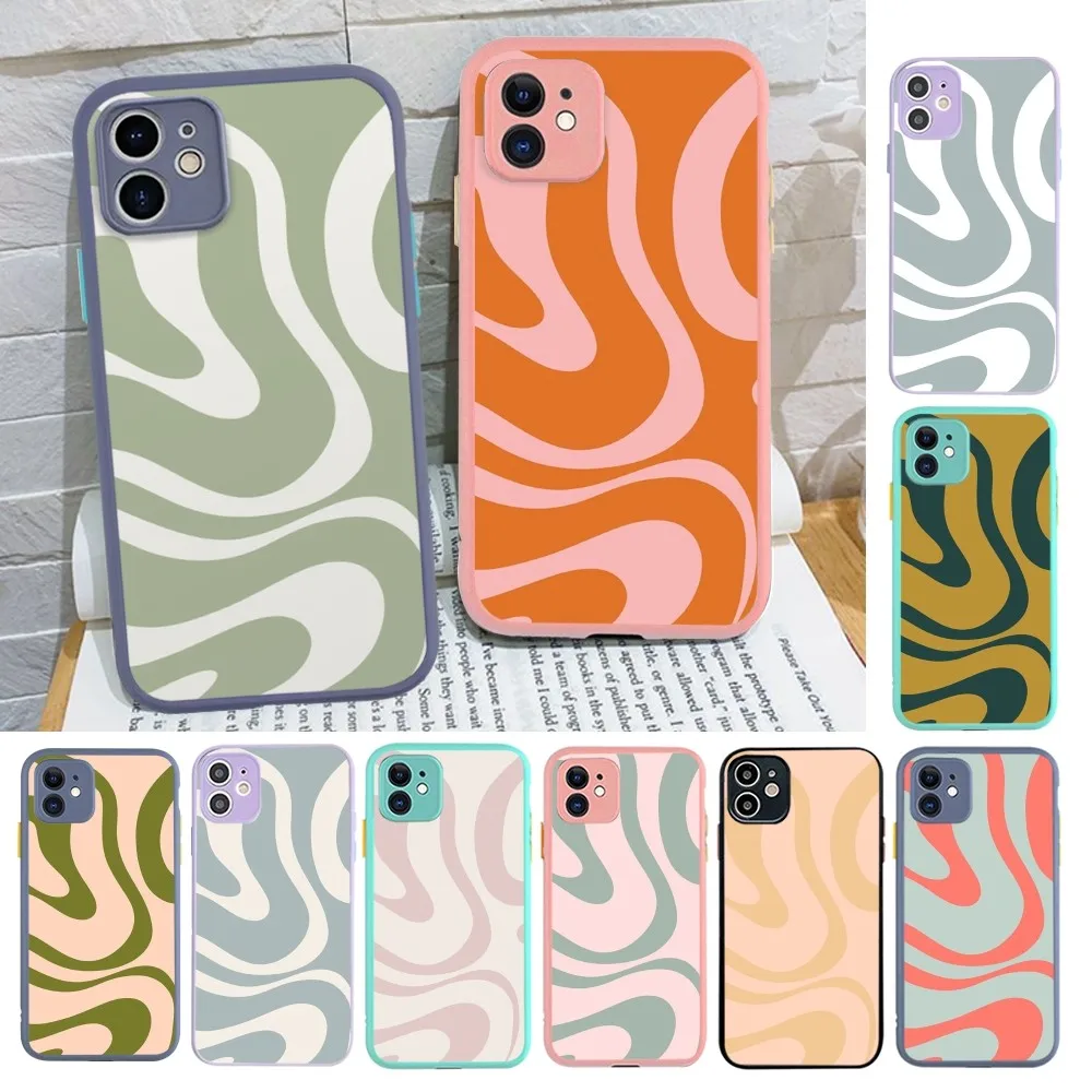 Hot Liquid Swirl Abstract Pattern in Beige Sage Green Phone Case for iPhone 14 11 12 13 Mini Pro Max 8 7 Plus X XR XS MAX Transl