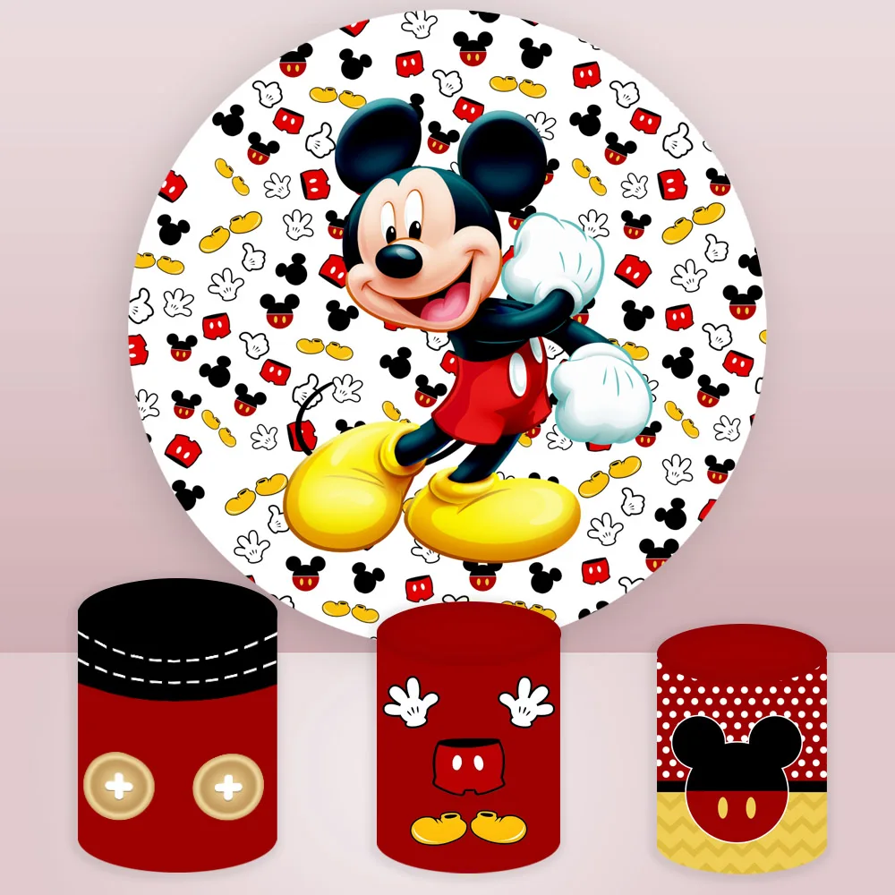 Disney Mickey Mouse Round Cover Boy Birthday Baby Shower Backdrop Circle Cylinder Cover Decorations Photo Booth Photocall