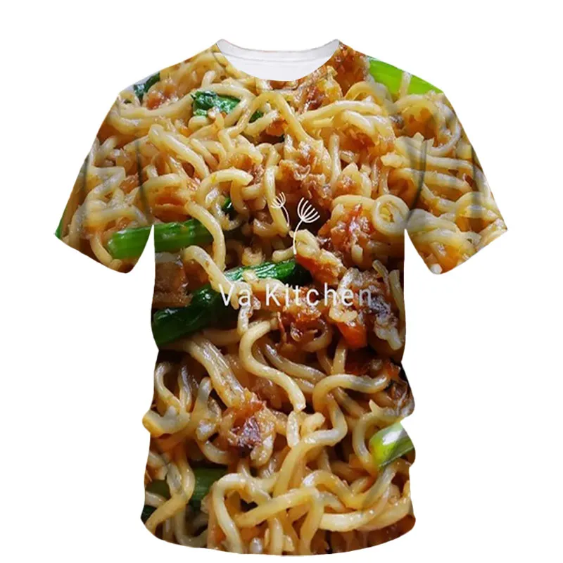 3d Hip Hop Food Noodle Print Men'S T-Shirt Summer New O-Collar Short-Sleeved Top Fashion Style High Quality Everyday Casual Wear