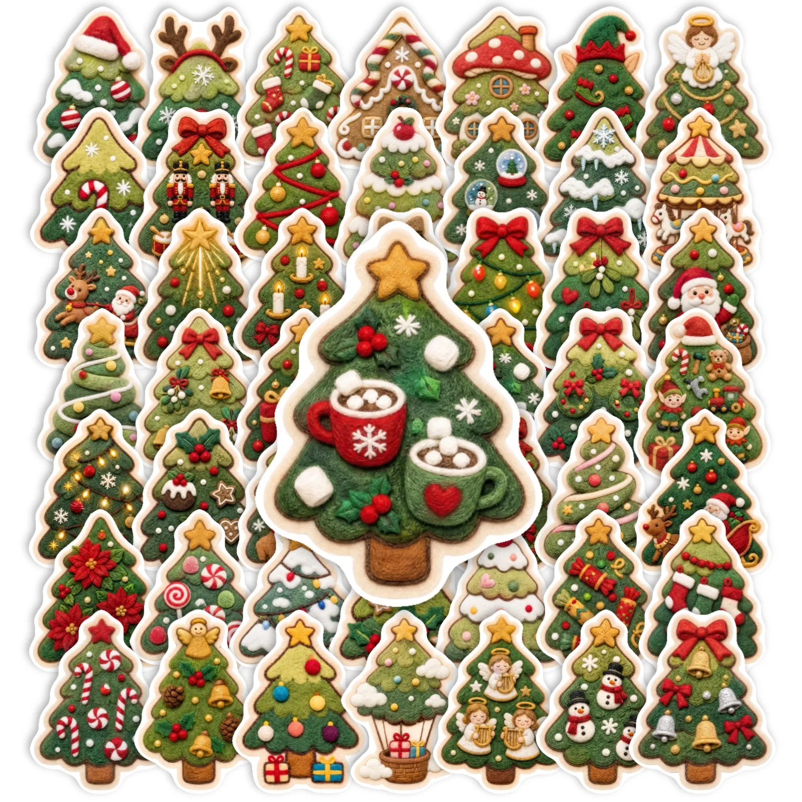 10/30/50PCS Felt Effect Christmas Tree Stickers Vinyl Wool Decal Classic Toy for Journal Scrapbook Laptop Winter Holiday Gift