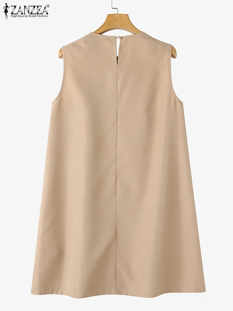 Zanzea feminino verão sem mangas tanque mini vestido 2025 botões casuais vestido de verão sólido em torno do pescoço curto robe férias a linha vestidos