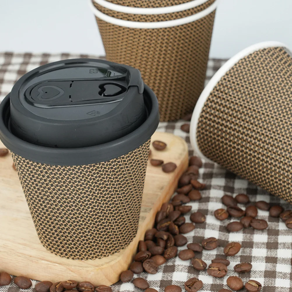 

1Set Disposable Coffee Cups Paper Hot Beverage Cups Leakproof with Lids for Milk Juice Drinking Party Outdoor Convenient Use