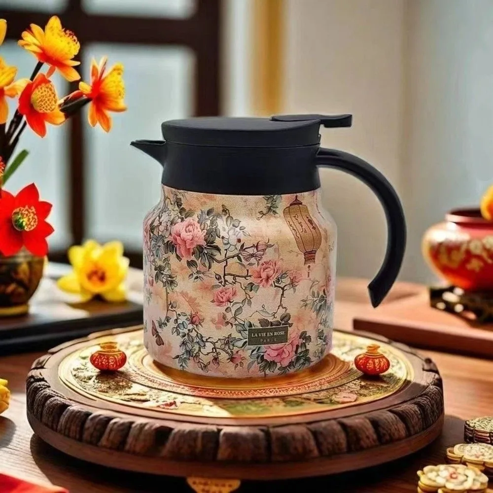 Retro Flower Insulated Kettle Hot Water Floral Printing Vacuum Flask Vintage 800ML/1500ML Thermos Bottle Household