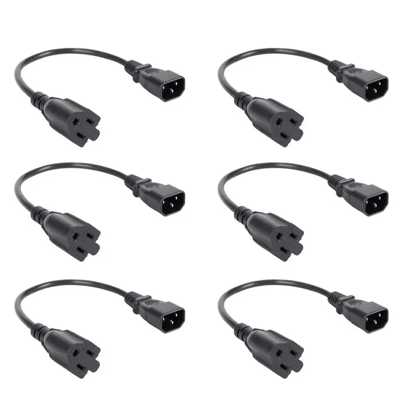 ABRI-6Pcs 1Ft IEC 320 C14 Male Plug To NEMA 5-15R 3 Prong Female PC Power Adapter Cable Black
