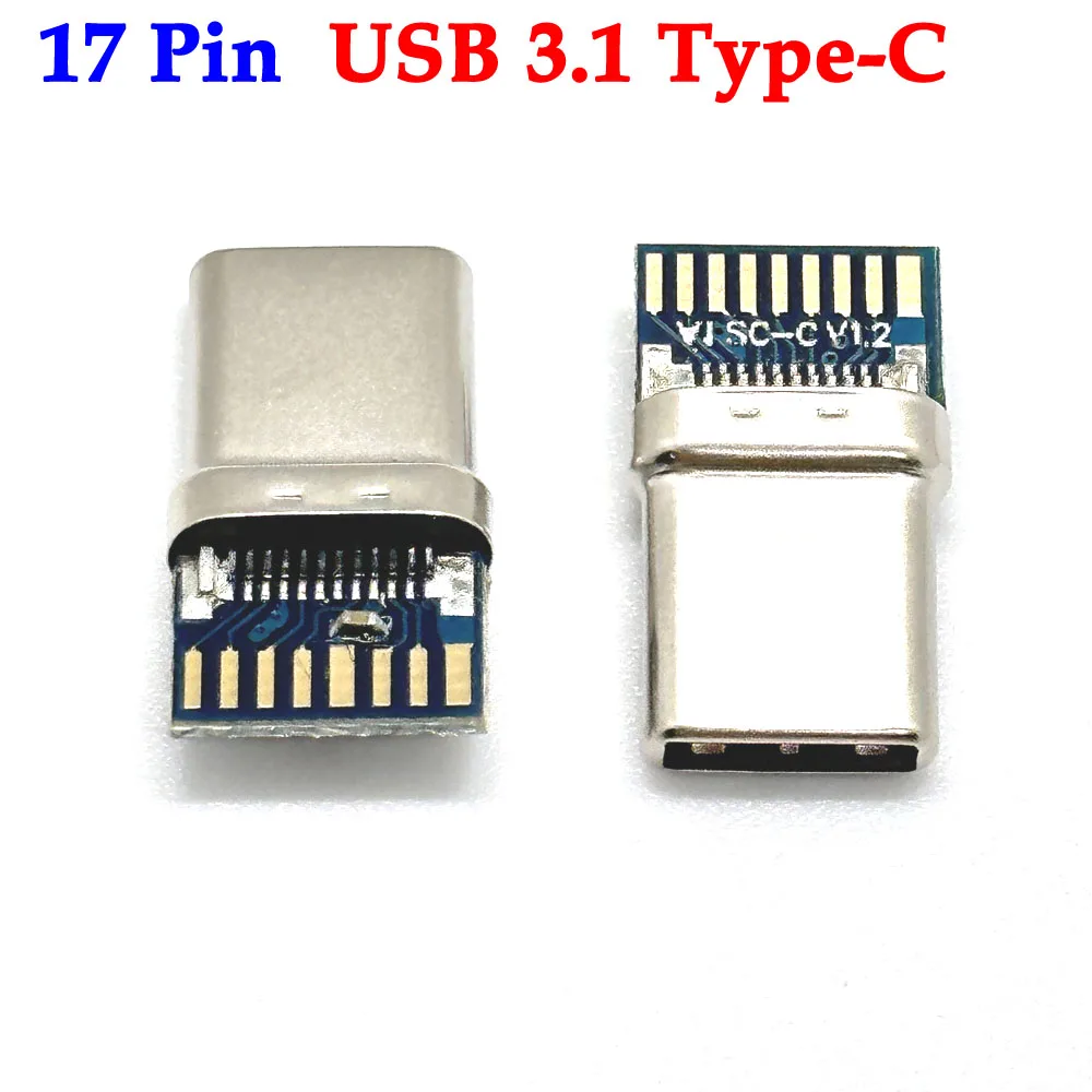 1pcs USB 3.1 Type-C Connector 17 Pins Male Socket Receptacle Adapter to Solder Wire & Cable 17 Pins Support PCB Board