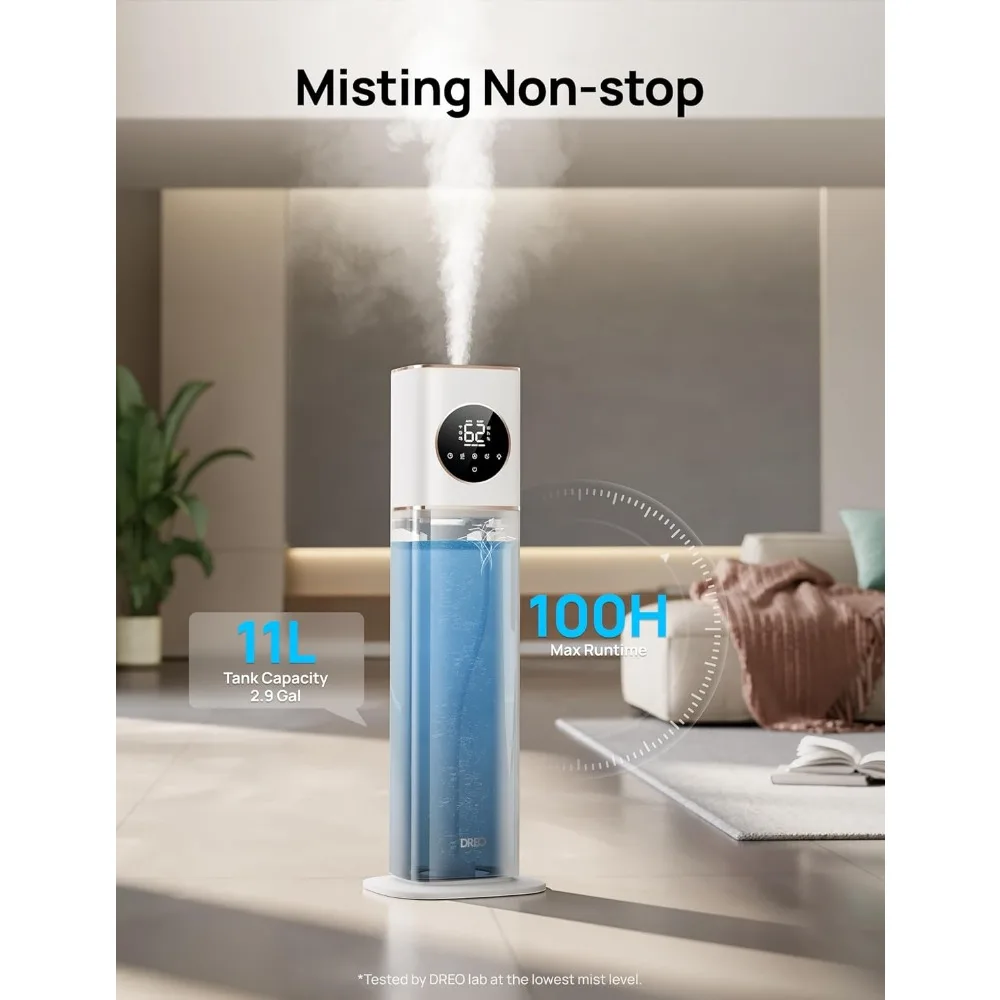 HM735S 11L slimme luchtbevochtiger grote kamer 700 ft2, 100 uur Cool Mist luchtbevochtigers voor slaapkamer, top-fill zelfreinigende tank