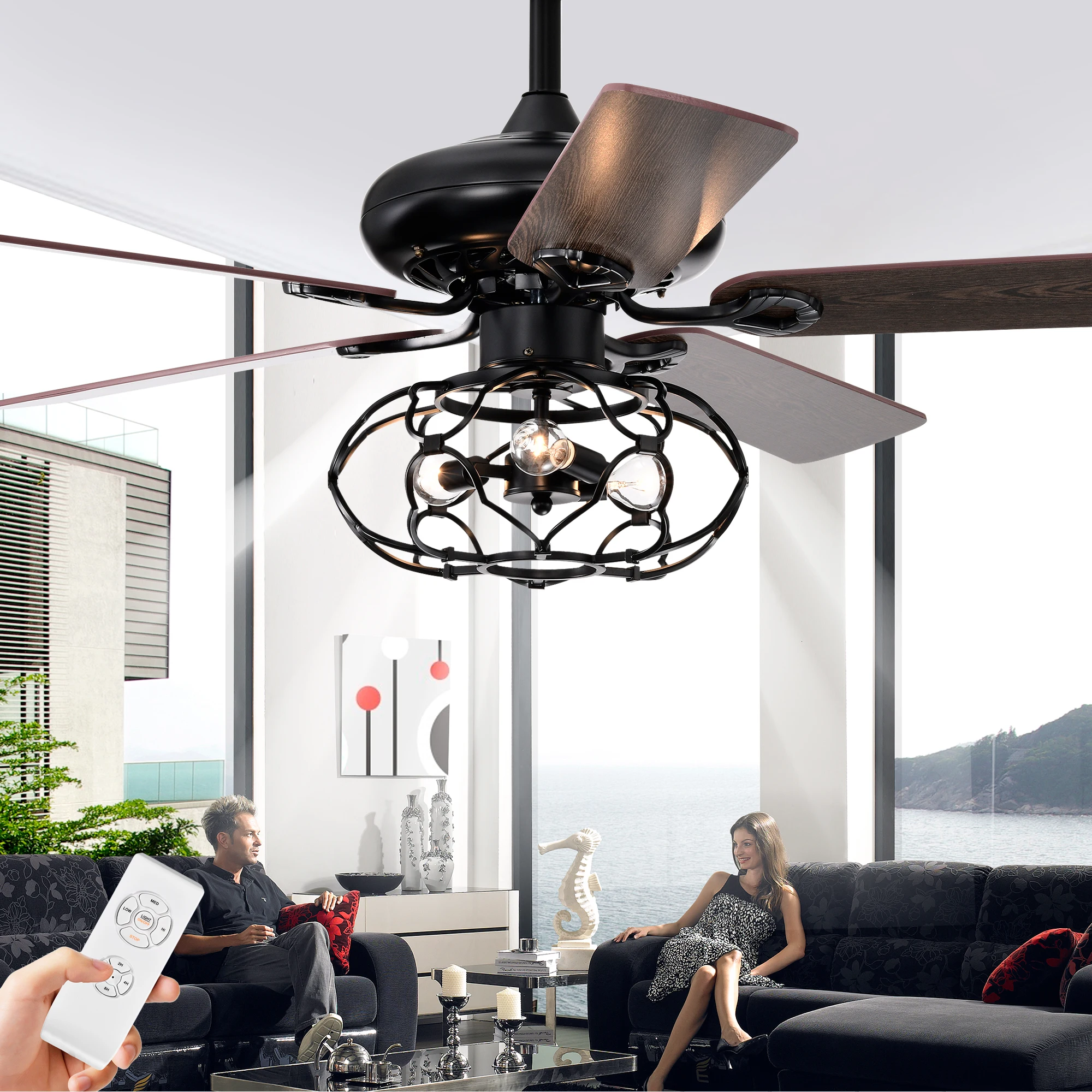 

Low Profile Ceiling Fan with Lights(no include bulb),Blade Dark Wood 52-inch Ceiling Fan (Optional Remote&2 Color Option Blades)