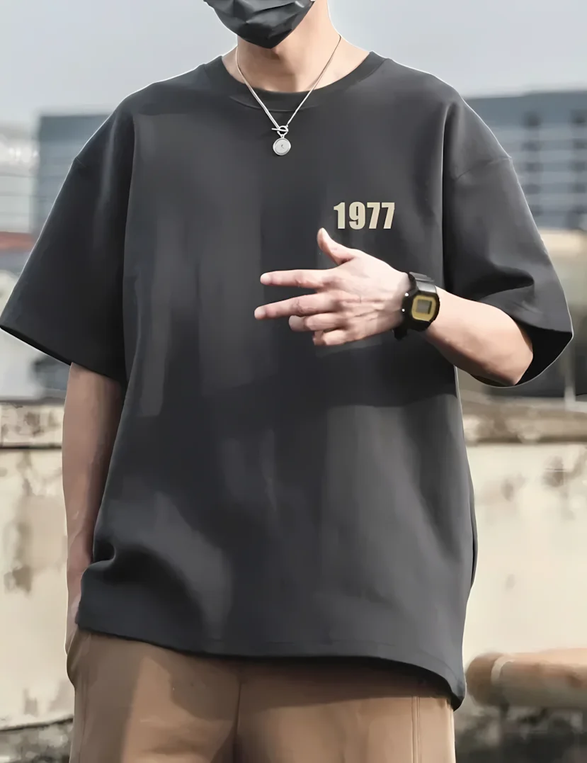 تي شيرت رجالي صيفي عصري ريترو 1977 مطبوع مريح برقبة دائرية يسمح بمرور الهواء في الهواء الطلق على طراز الشارع #2