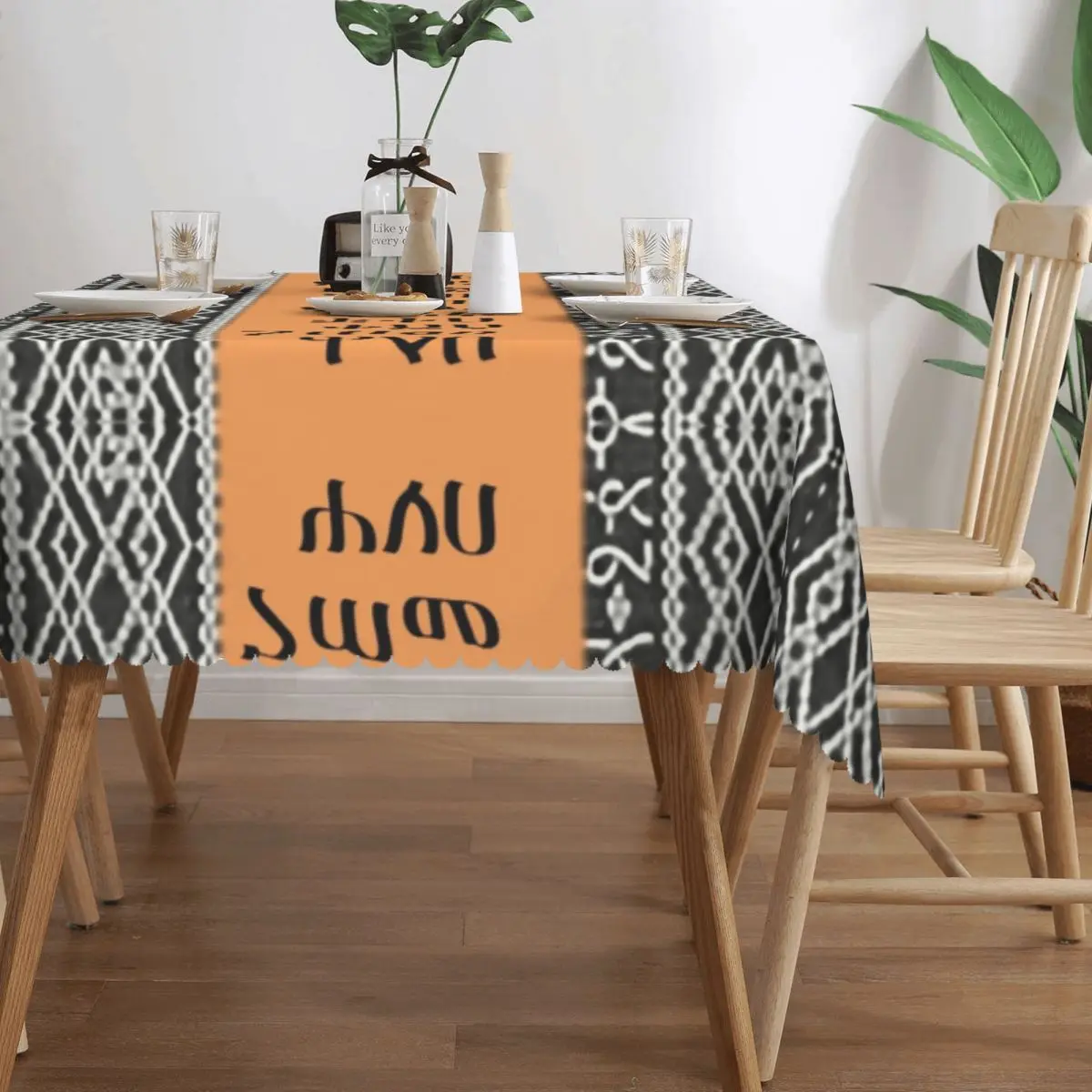 Amharic Alphabet Ethiopian Habesha Art Tablecloth Rectangular Oilproof Table Cover Cloth for Party