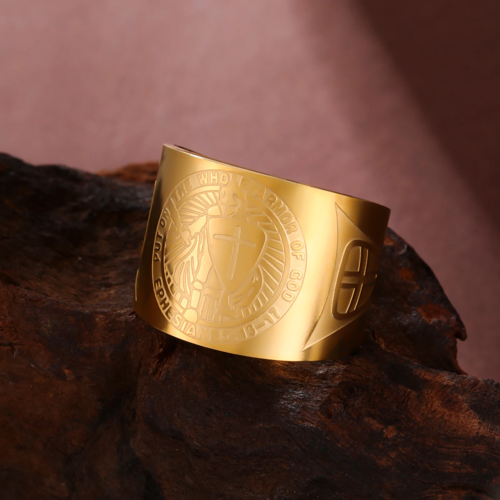 COOLTIME Knights Templar Catholicism Ring Protection Amulet Stainless Steel Adjustable Ring Catholic Religious Gift