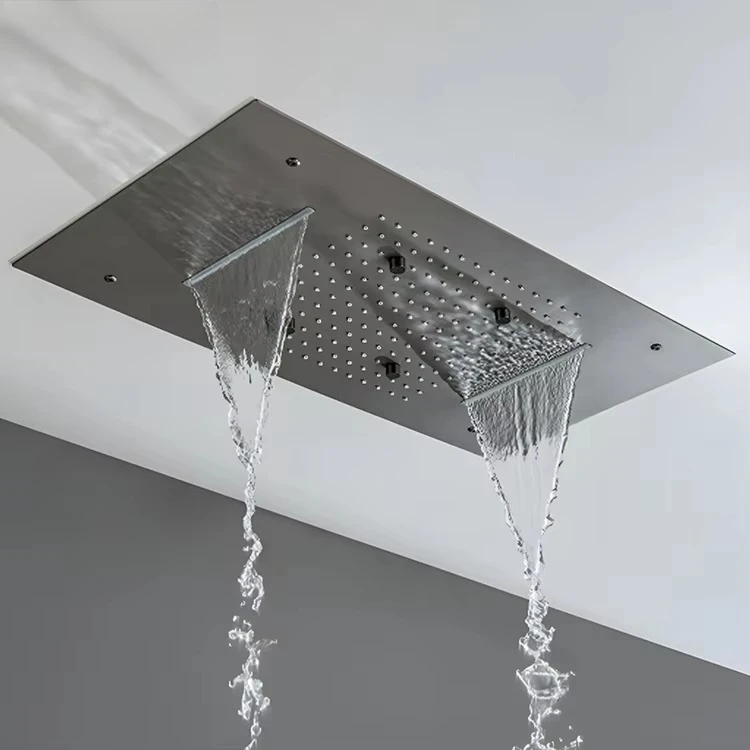 نظام صنبور دش كروم نحاسي مصقول، رأس دش يدوي عالي الضغط، رشاش مطري ناعم للتدليك، طقم متكامل للحمام