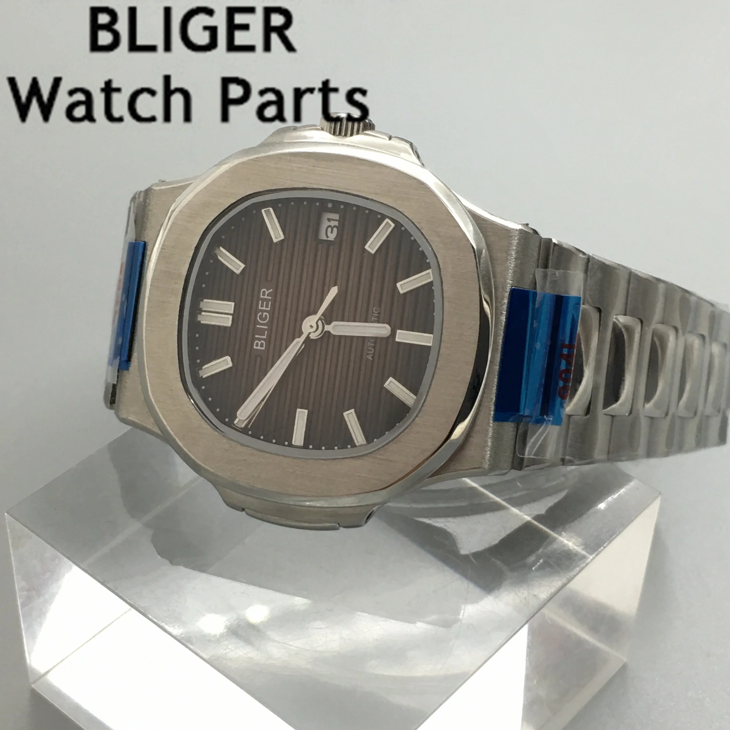 BLIGER 40mm Automatic Men Watch Oyster Bracelet NH35A MIYOTA 8215 PT5000 Movement Sapphire Crystal Brown Blue Luminous Dial