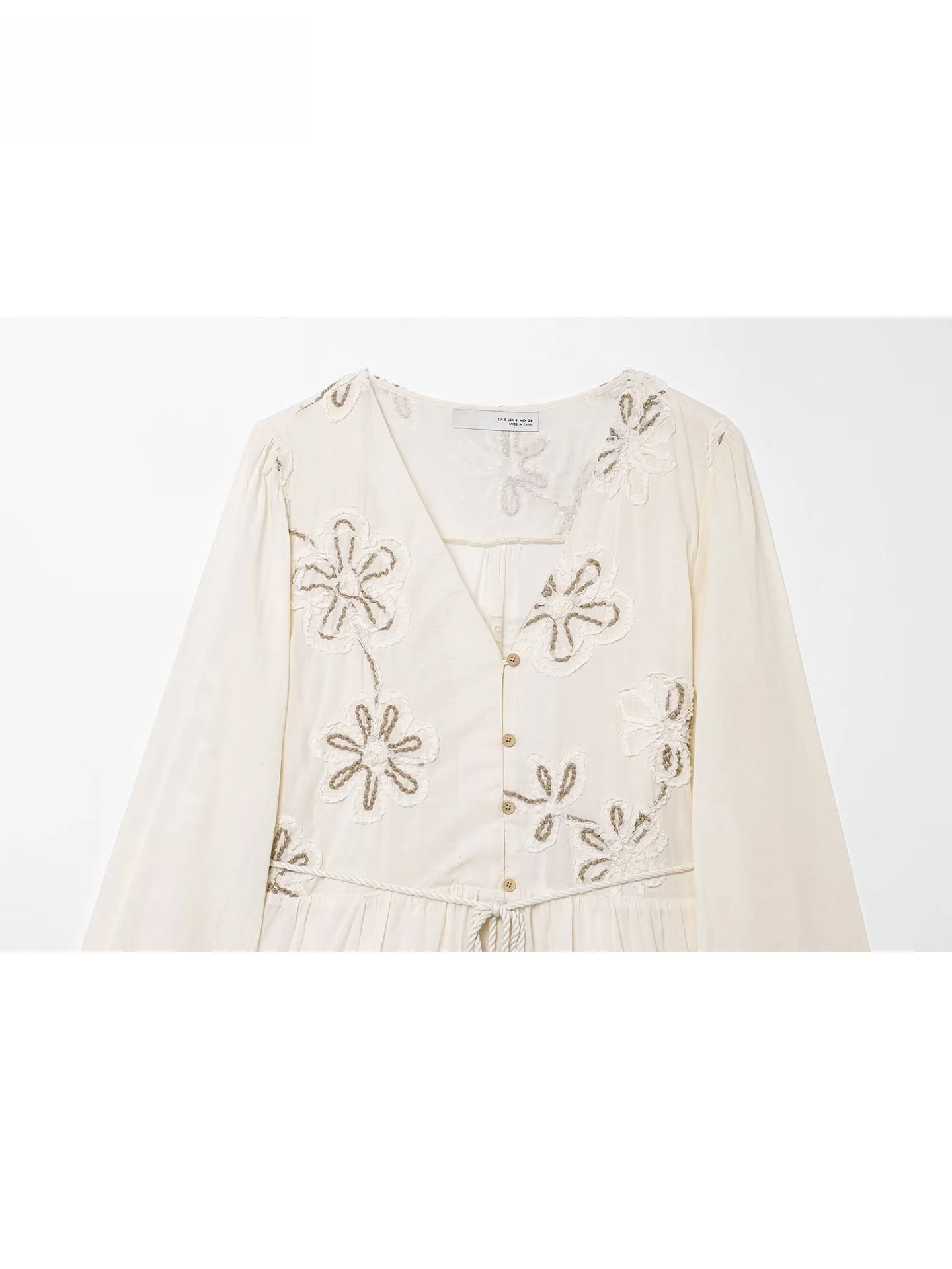 ZAPRHA Summer 2025 New Sle ort Embroidered Floral Dr Ele Slimming A-Line Skirt Long Sve V-Neline Casual Dr