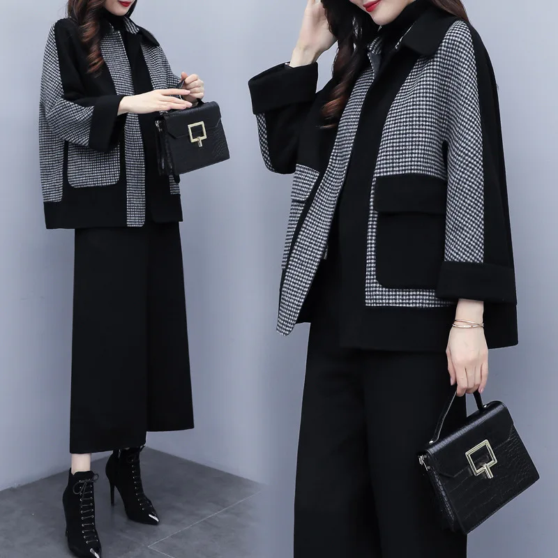 

Spring Winter Women's Pants Suit Office Lady Blazer Coat + High Waist Trouser 2Pc Set Casual Female Blazers Matching Set Outfits