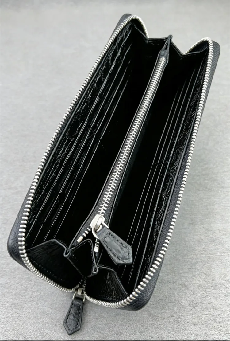 Real Crocodile Leather Men's Wallet Authentic Crocodile Leather Men's Zipper Handbag Long Wallet Luxury Card Bag