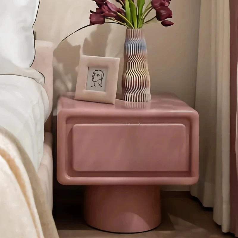 light luxury bedside table solid wood girl pink simple bedroom storage cabinet