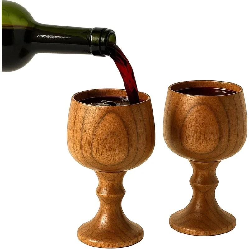2pcs Hand-made Jujube Wooden Wine Goblet Drinking Cup, 5oz Wood Cup, Vintage Wine Chalice Goblet & Communion Cups, Elegant Wooden Cups, Perfect for Wedding, Christmas, Eucharist, Kiddush 150ml