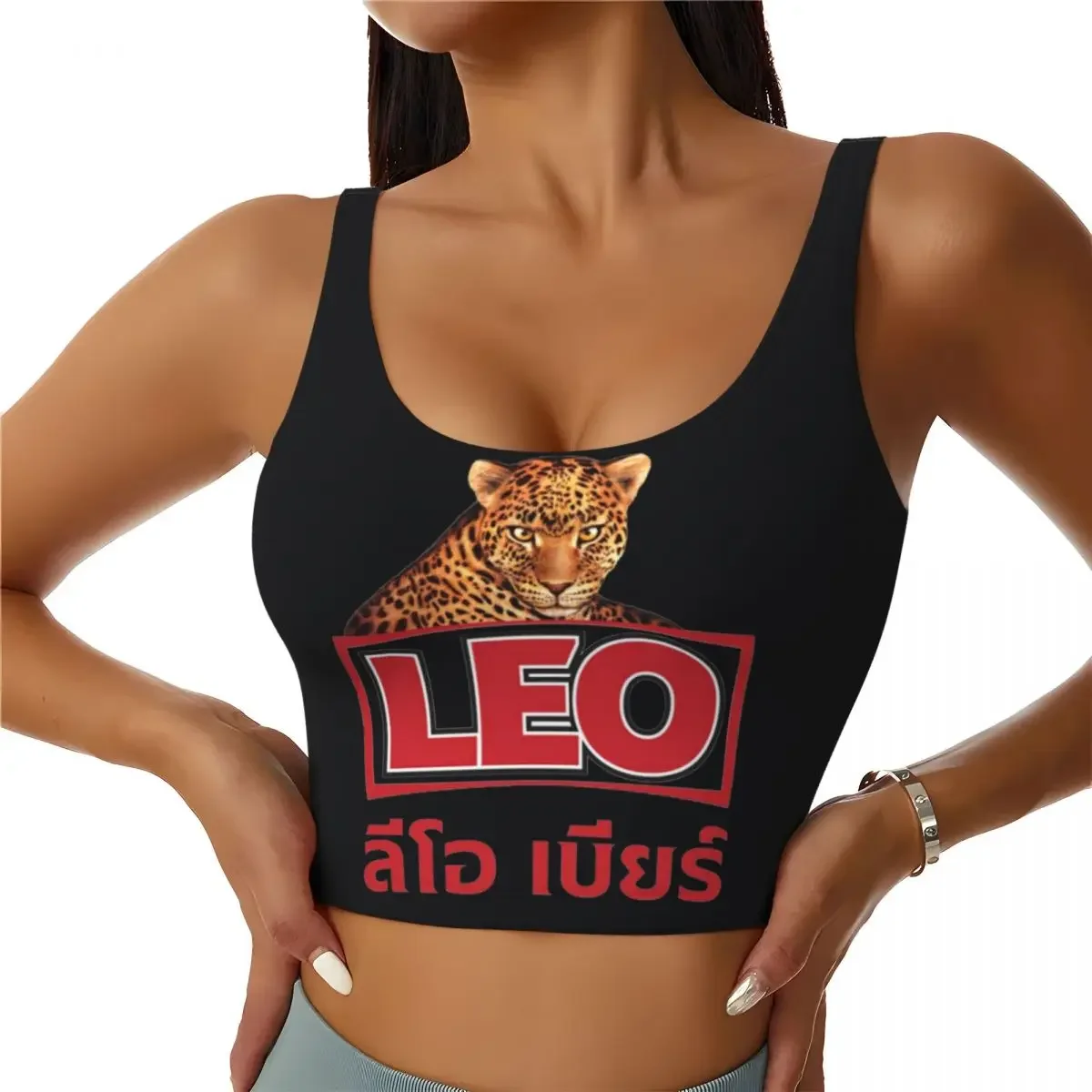Custom Leo Beer Bangkok Women Sports Bras High Impact Vest Gym Workout Yoga Crop Tank Top