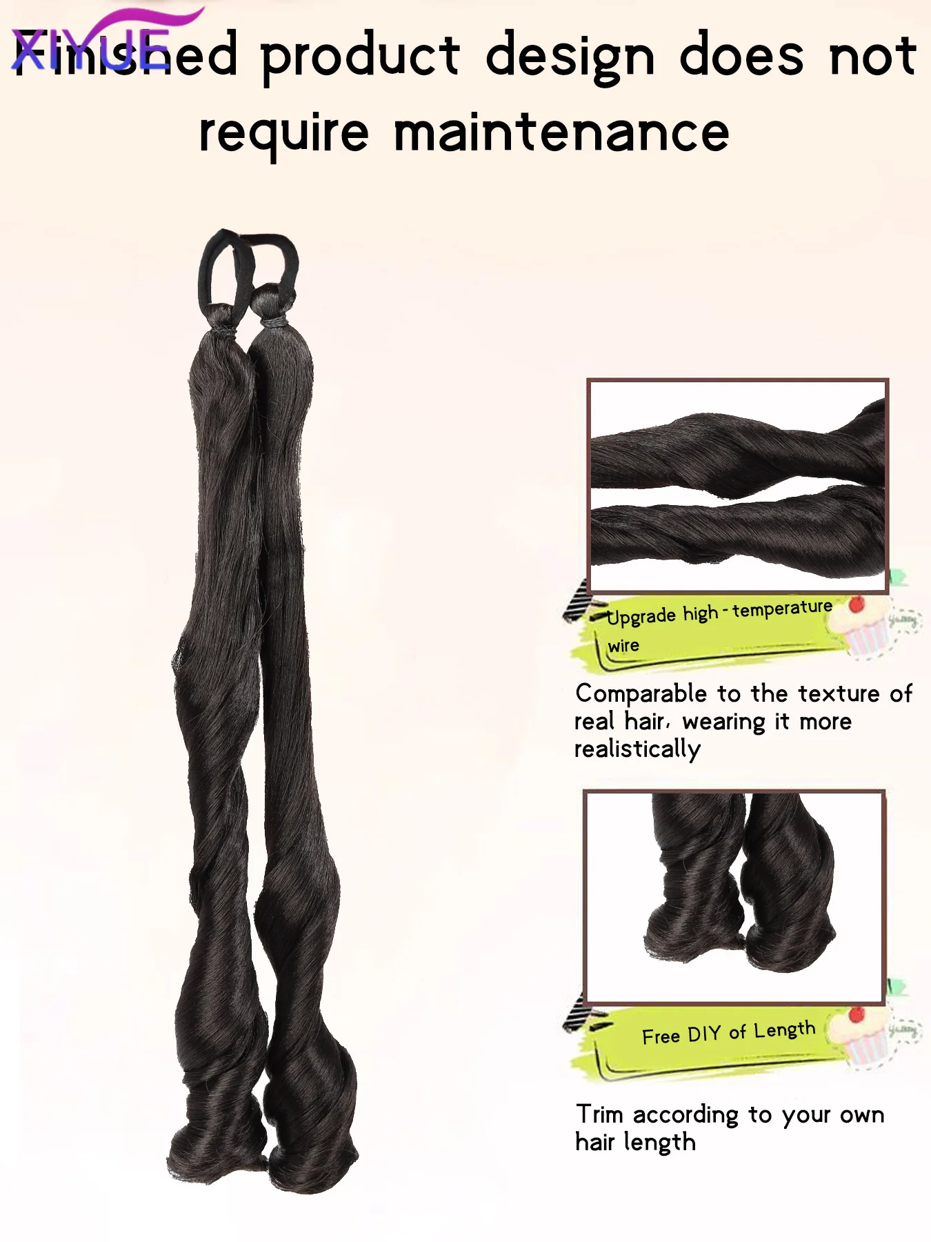 Synthetic Elastic Rubber Band Ponytail Sweet Girl Black Rome Volume Long Curly Ponytail Hair Extension Heat-resistant Hairpiece