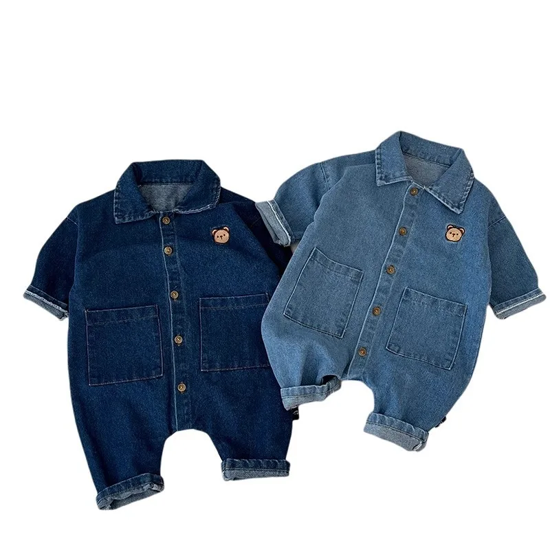 Autumn Baby Romper Super Soft 100% Cotton Denim Jumpsuit with Bear Pattern Infant & Toddler Boys & Girls Outwear Onesies