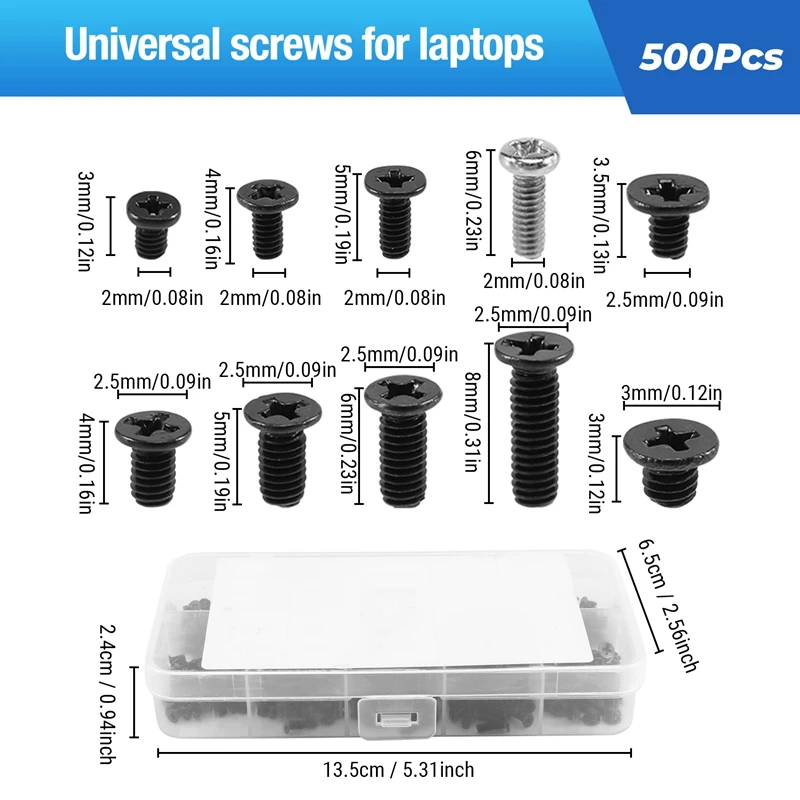 

High-Quality 500Pcs Laptop Screw Kit M2, M2.5, M3 for