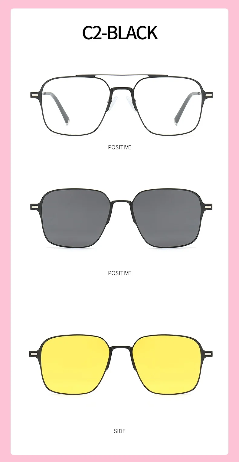 Metall 3-in-1 neuer Stil Magnet Clip auf Brillengestell Trend polarisierte Sonnenbrille für Männer 2023 optische Computerbrille UV400 7009 – Detail 13