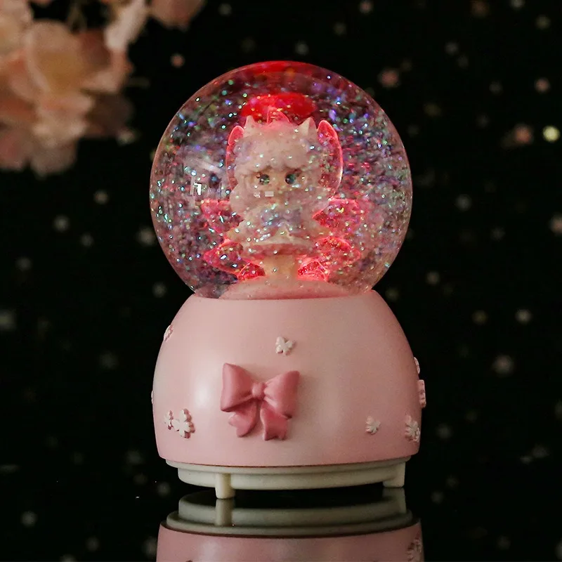 الإبداعية الكرتون الفتيات كريستال الكرة رومانسية اللون ضوء الثلوج صندوق تشغيل الموسيقى المنزل سطح المكتب الديكور هدايا عيد الحب عيد الميلاد #4