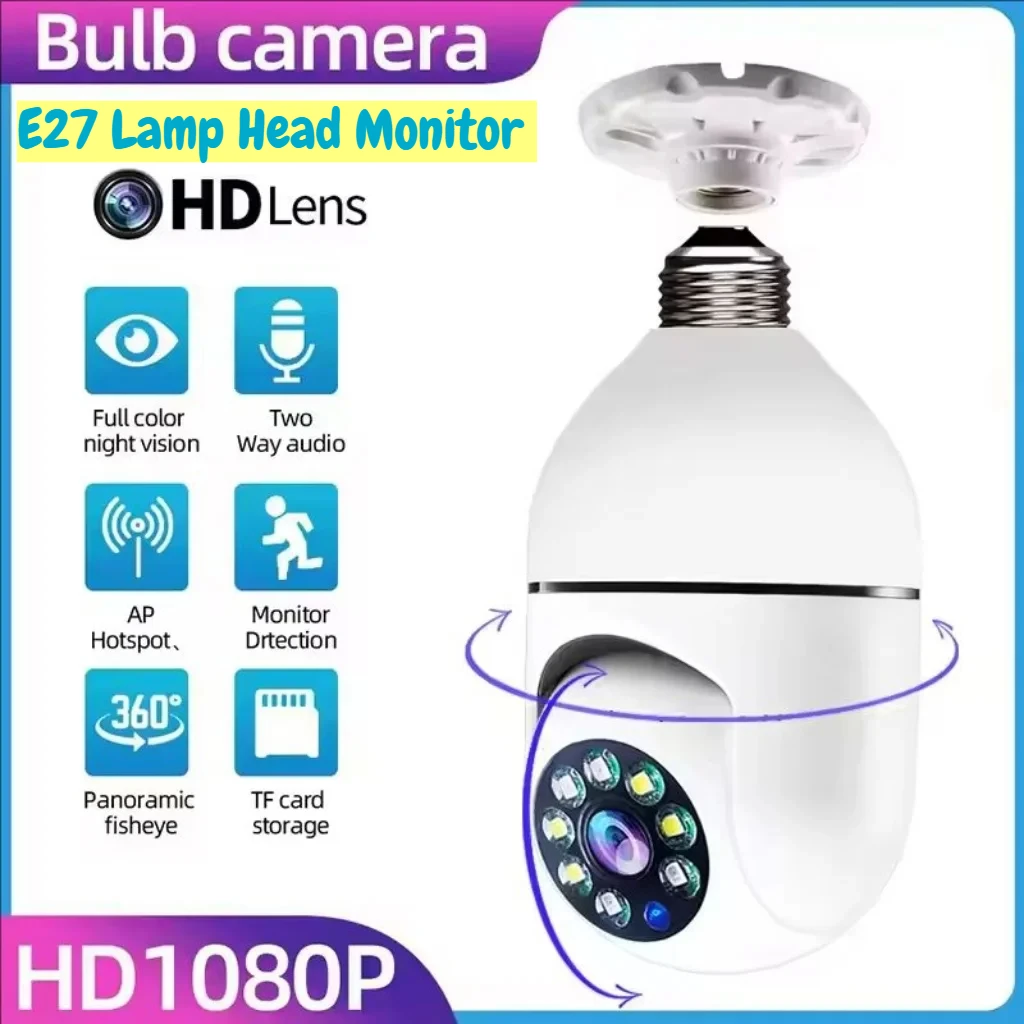 

Камера видеонаблюдения E27 с лампочкой, полноцветное ночное видение, автоматическое отслеживание человека, зум, двусторонняя связь, двухдиапазонный Wi-Fi 2.4G/5G