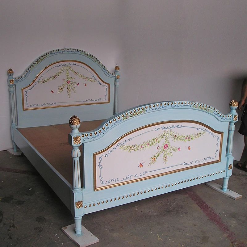 American Furniture Mediterranean Pastoral Painted Double Bed 1.5m 1.8m Wedding Bed