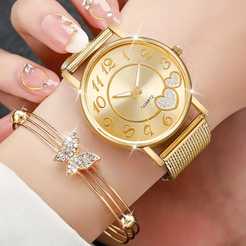 6pcs Women\'s New Trendy Versatile Light Luxury Leather Watch Women\'s Quartz Watch