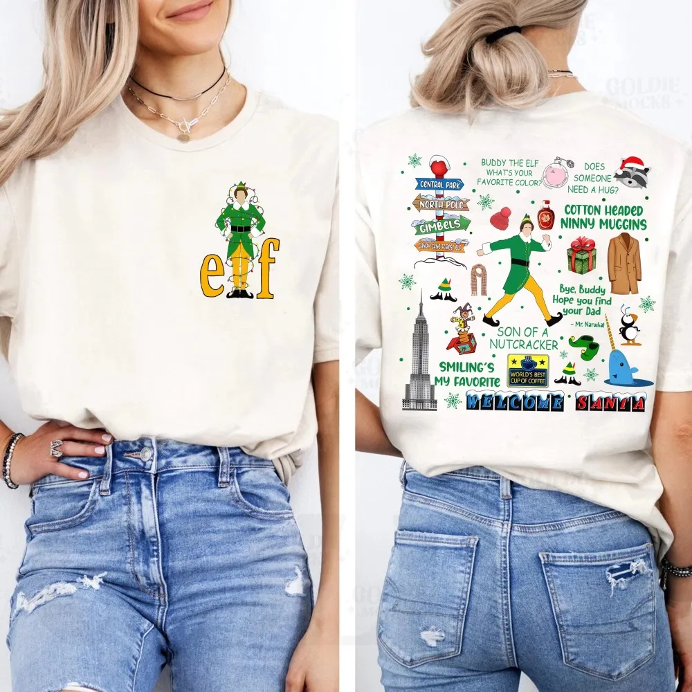 

Disney Partner Elf Retro Quotes Christmas Light Double-sided T-shirt Christmas Classic Movie Shirt Disney Holiday Travel T-shirt