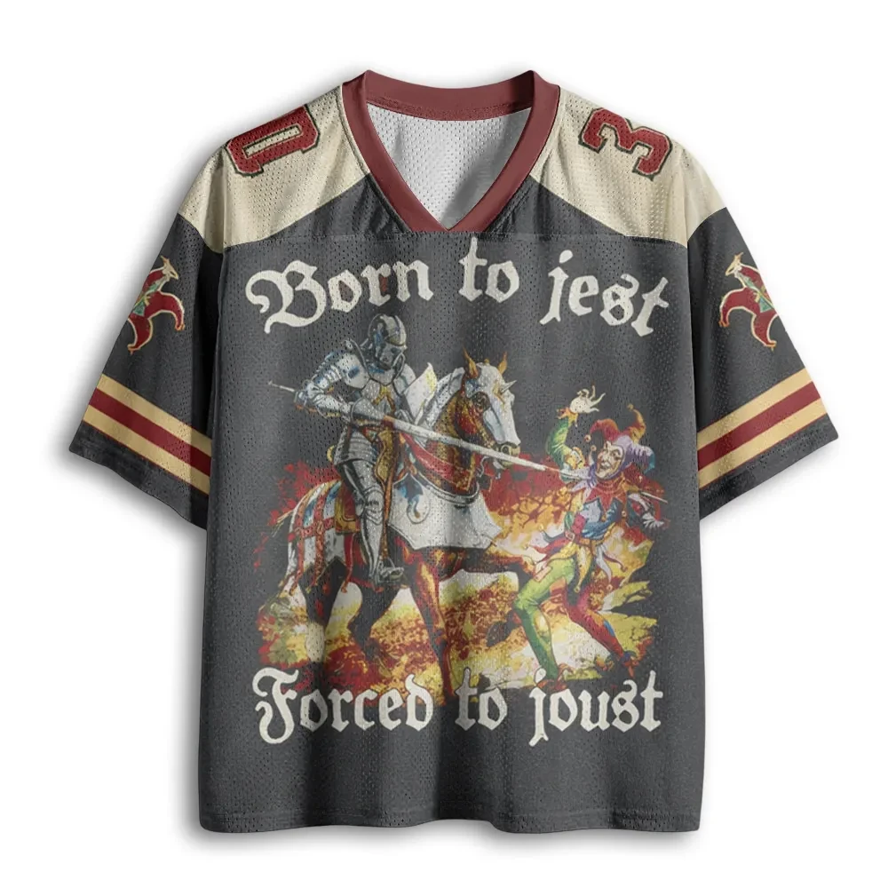 Vintage Medieval Knight Jester Graphic Mesh Jersey V‑Neck Short Sleeve Loose Sports Top Men Women Streetwear Casual Tee